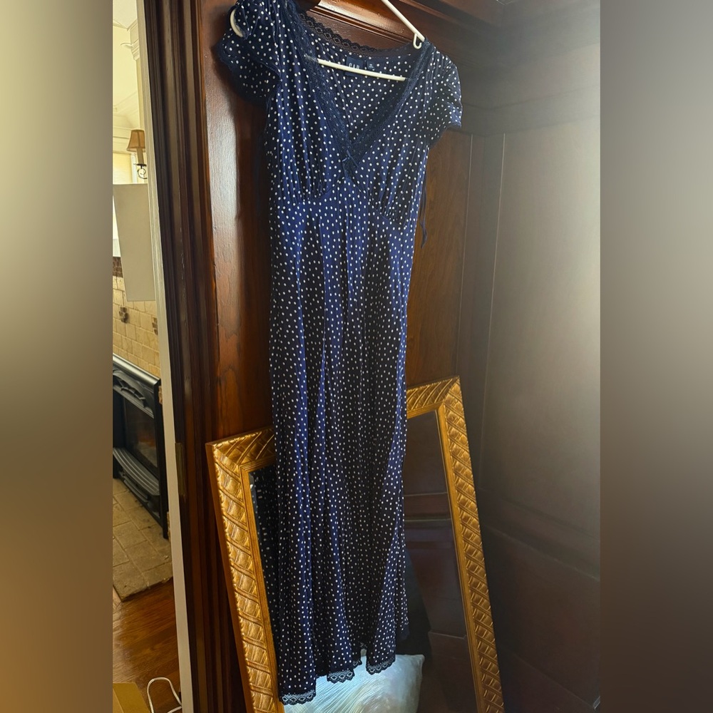 GAP Navy and White Polka Dot Maxi Dress